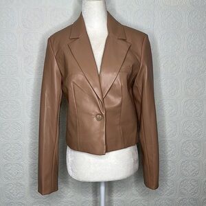 T TAHARI | Faux Leather Cropped Jacket, Toffee NWT